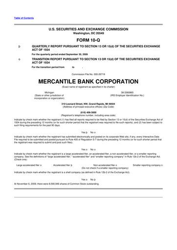 Thumbnail Mercantile Bank 10-Q Quarterly Report FY 