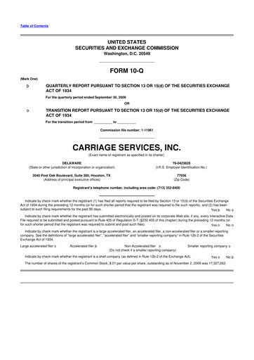 Thumbnail Carriage Services 10-Q Quarterly Report FY 