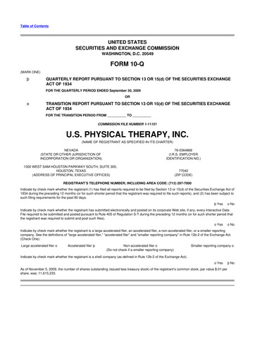Thumbnail U.S. Physical Therapy, Inc. 10-Q Quarterly Report FY 