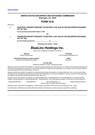 Thumbnail Bluelinx 10-Q Quarterly Report FY 