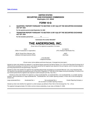 Thumbnail The Andersons, Inc. 10-Q Quarterly Report FY 