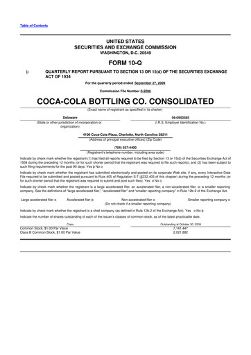 Thumbnail Coca-Cola Consolidated 10-Q Quarterly Report FY 