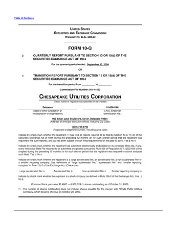 Thumbnail Chesapeake Utilities
 10-Q Quarterly Report FY 