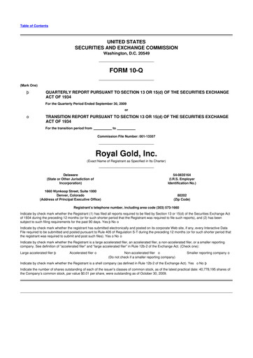 Vorschaubild Royal Gold
 10-Q Quartalsbericht  