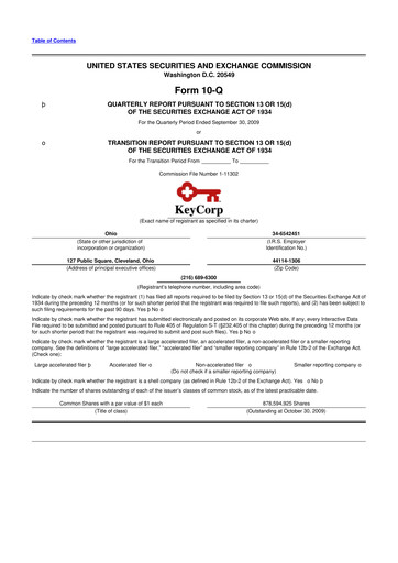 Miniature KeyCorp (KeyBank) 10-Q Rapport trimestriel  