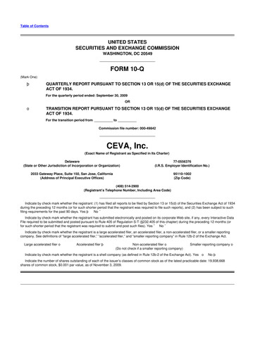 Thumbnail CEVA
 10-Q Quarterly Report FY 