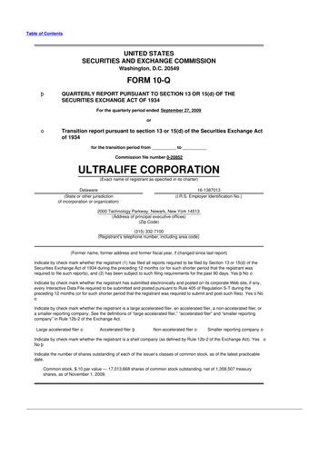 Thumbnail Ultralife Corporation 10-Q Quarterly Report FY 
