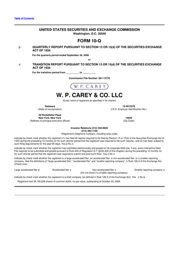 Thumbnail W. P. Carey 10-Q Quarterly Report FY 