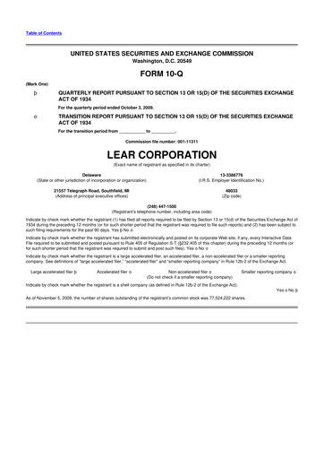 Thumbnail Lear Corporation
 10-Q Quarterly Report FY 