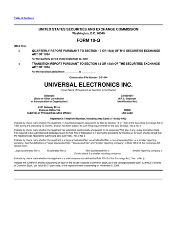 Thumbnail Universal Electronics 10-Q Quarterly Report FY 