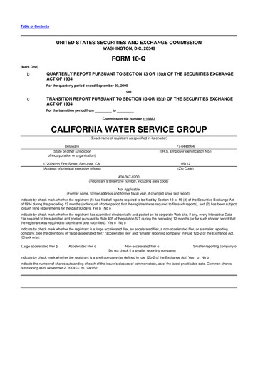 Thumbnail California Water Service Group 10-Q Quarterly Report FY 
