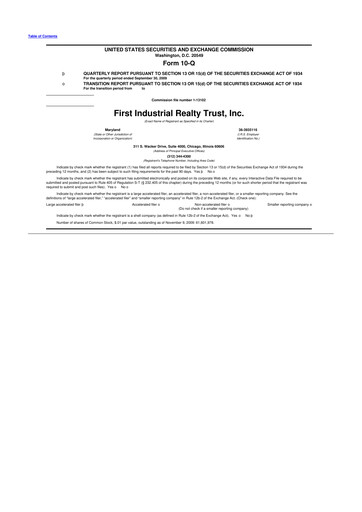 Vorschaubild First Industrial Realty Trust 10-Q Quartalsbericht  