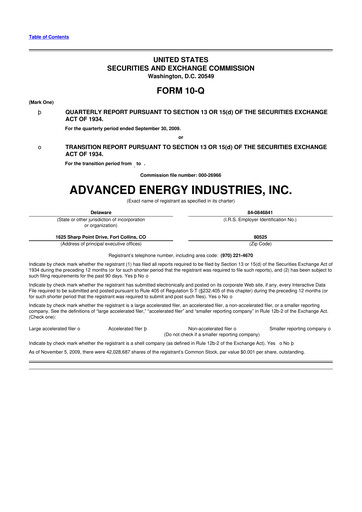 Thumbnail Advanced Energy 10-Q Quarterly Report FY 