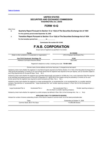 Thumbnail F.N.B. Corporation
 10-Q Quarterly Report FY 