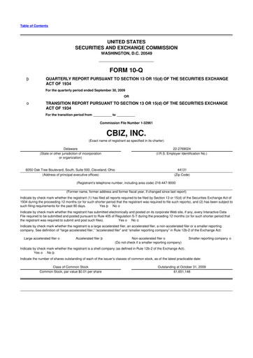 Thumbnail CBIZ 10-Q Quarterly Report FY 