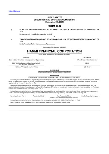 Thumbnail Hanmi Financial 10-Q Quarterly Report FY 