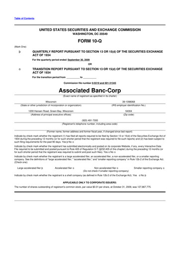 Thumbnail Associated Banc-Corp
 10-Q Quarterly Report FY 