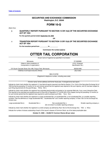 Thumbnail Otter Tail 10-Q Quarterly Report FY 