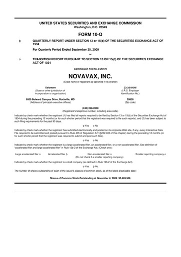 Thumbnail Novavax 10-Q Quarterly Report FY 