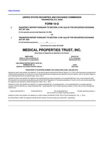 Thumbnail Medical Properties Trust
 10-Q Quarterly Report FY 