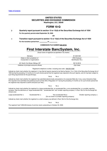 Thumbnail First Interstate BancSystem 10-Q Quarterly Report FY 