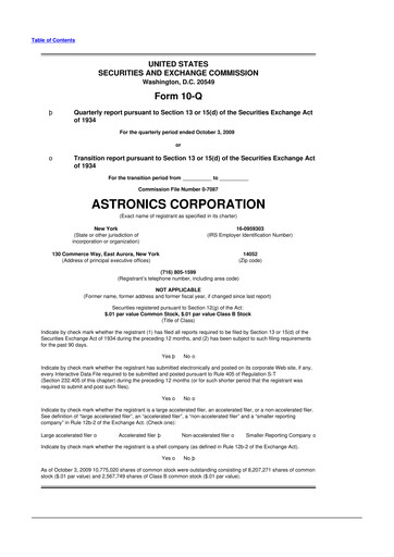 Thumbnail Astronics Corporation
 10-Q Quarterly Report FY 