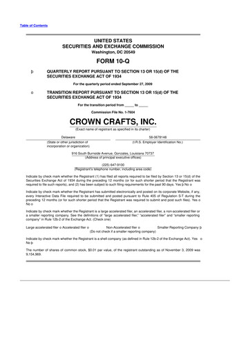 Miniature Crown Crafts 10-Q Rapport trimestriel  