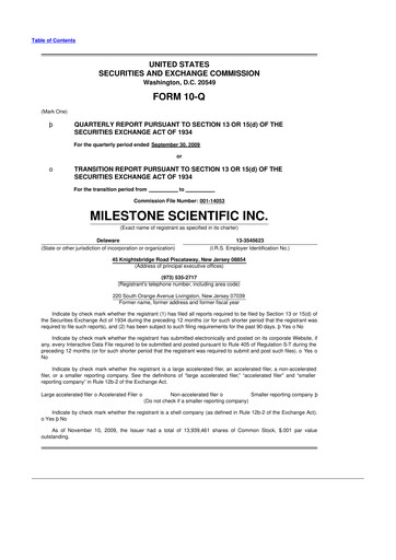 Thumbnail Milestone Scientific 10-Q Quarterly Report FY 