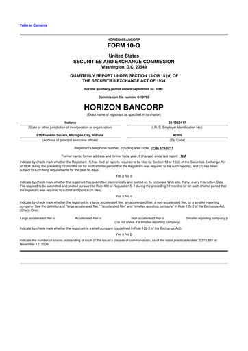 Thumbnail Horizon Bancorp 10-Q Quarterly Report FY 