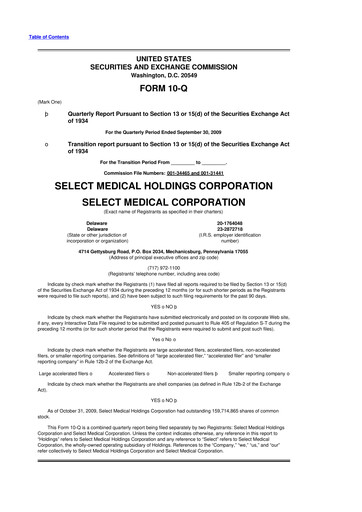 Thumbnail Select Medical Holdings 10-Q Quarterly Report FY 