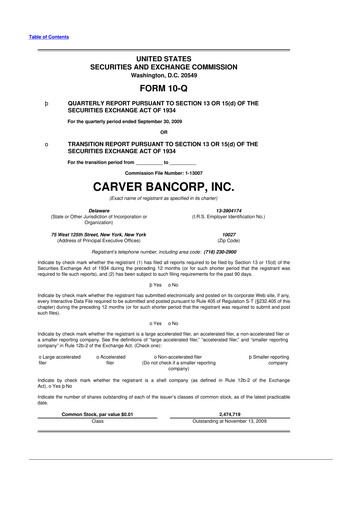 Thumbnail Carver Bancorp 10-Q Quarterly Report FY 
