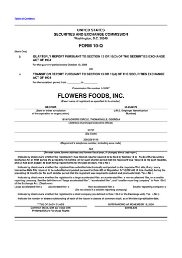 Miniature Flowers Foods
 10-Q Rapport trimestriel  