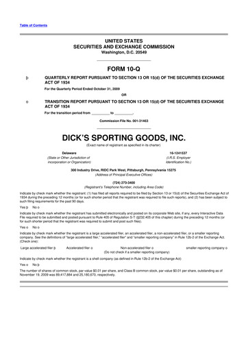 Thumbnail Dick's Sporting Goods
 10-Q Quarterly Report FY 