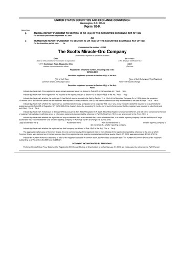 Miniature ScottsMiracle-Gro 10-K Rapport annuel 