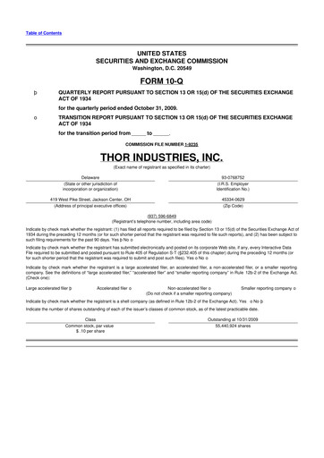 Thumbnail Thor Industries
 10-Q Quarterly Report FY 