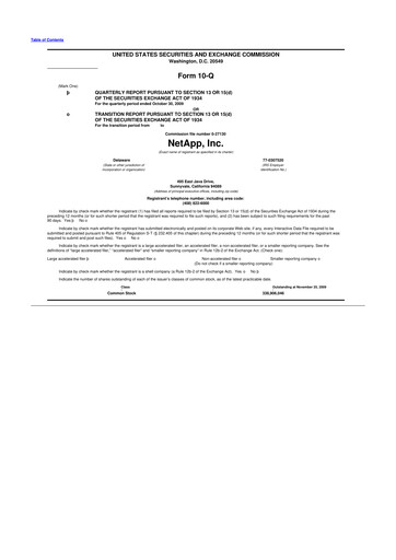 Miniature NetApp
 10-Q Rapport trimestriel  