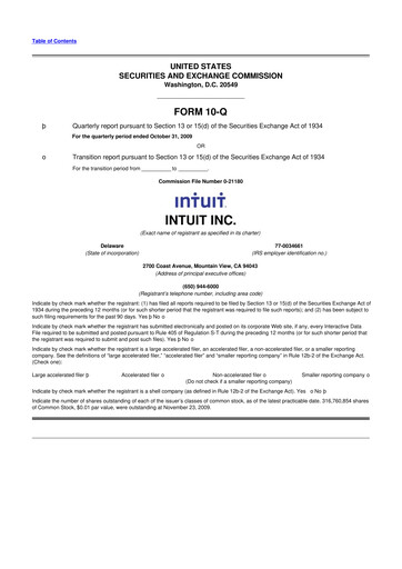 Miniature Intuit 10-Q Rapport trimestriel  