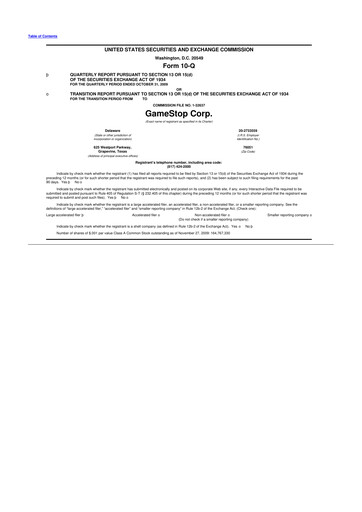 Miniature GameStop
 10-Q Rapport trimestriel  