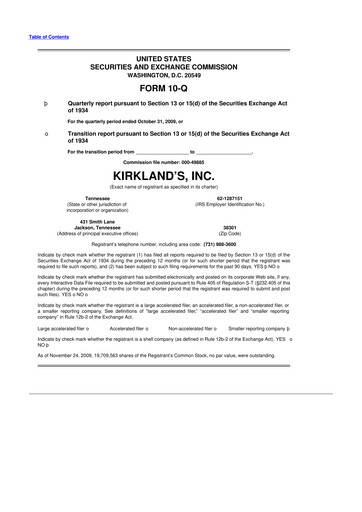 Thumbnail Kirkland's 10-Q Quarterly Report FY 