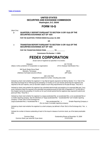 Thumbnail FedEx 10-Q Quarterly Report FY 