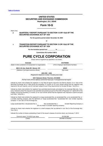 Vorschaubild Pure Cycle (water) 10-Q Quartalsbericht  