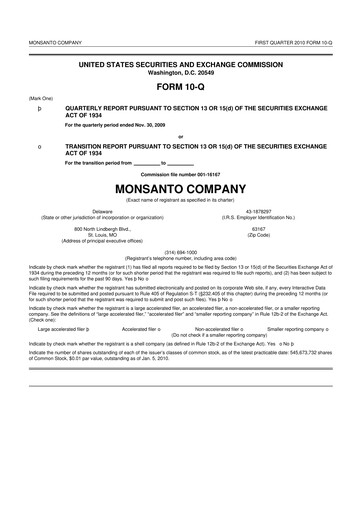 Thumbnail Monsanto 10-Q Quarterly Report FY 