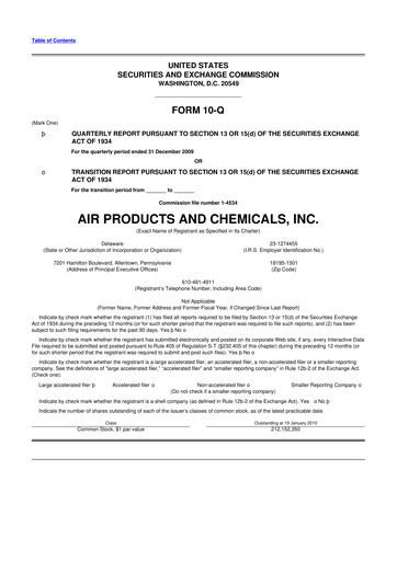 Thumbnail Air Products and Chemicals 10-Q Quarterly Report FY 