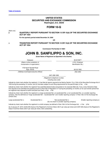Thumbnail John B. Sanfilippo & Son 10-Q Quarterly Report FY 