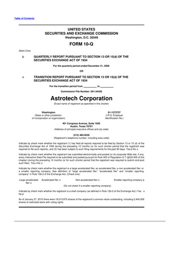 Miniature Astrotech 10-Q Rapport trimestriel  