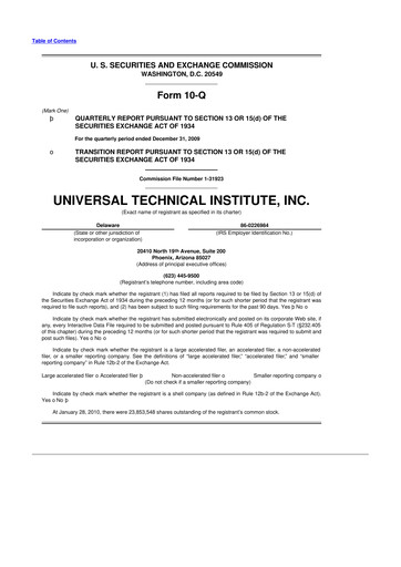 Thumbnail Universal Technical Institute 10-Q Quarterly Report FY 