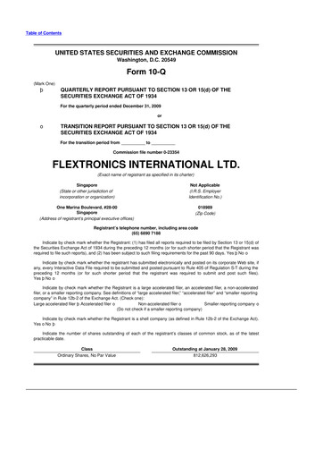 Miniature Flex 10-Q Rapport trimestriel  