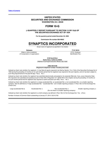 Thumbnail Synaptics 10-Q Quarterly Report FY 