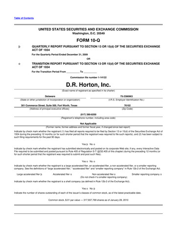 Thumbnail D. R. Horton
 10-Q Quarterly Report FY 