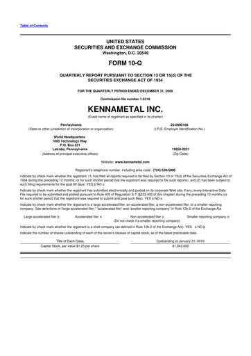 Vorschaubild Kennametal 10-Q Quartalsbericht  